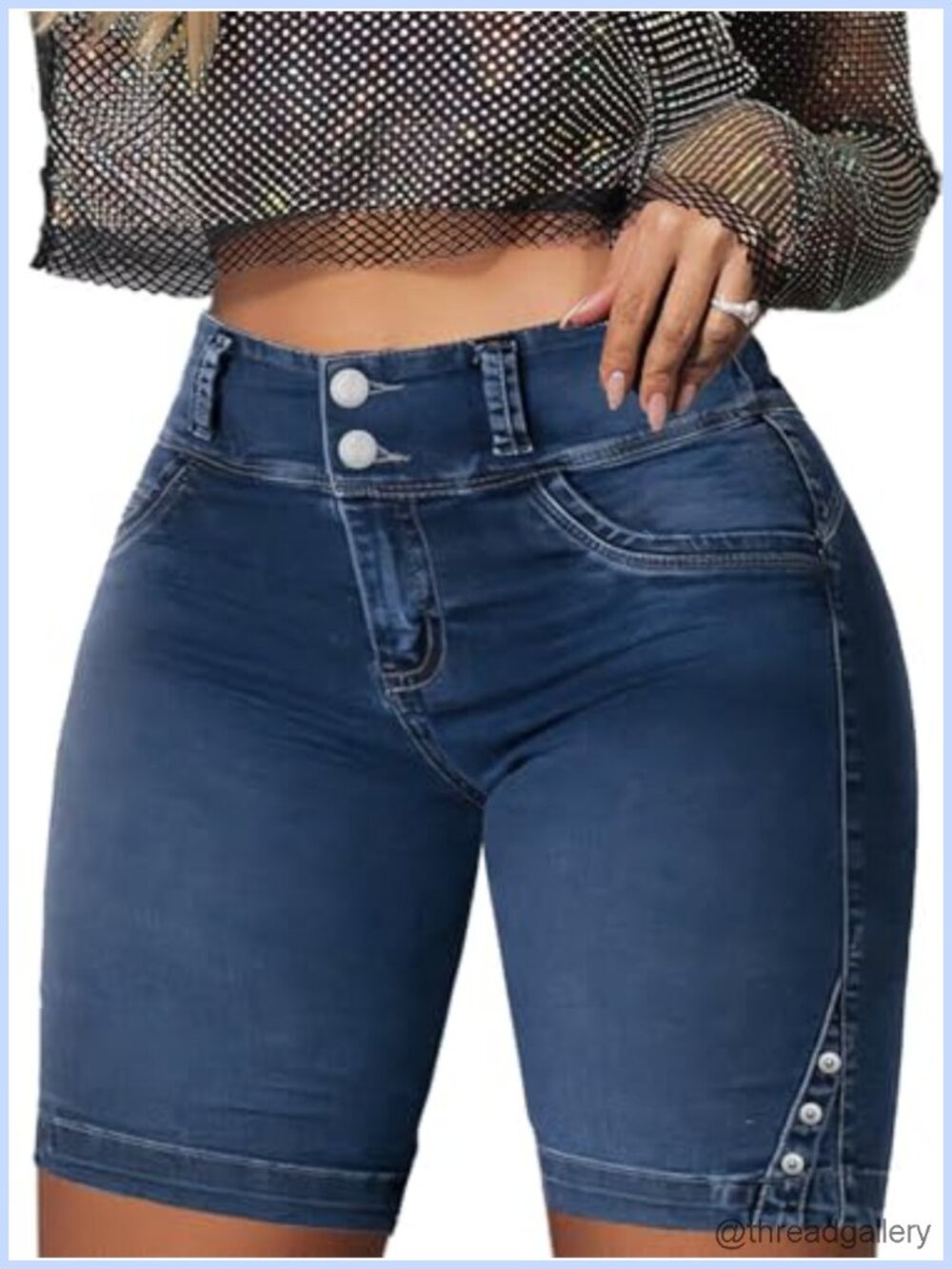 High Waist Bermuda Jean Shorts with Tummy Control